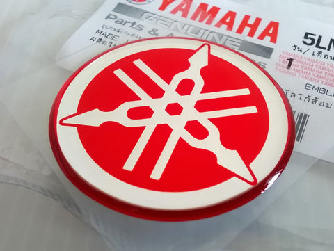 1 x YAMAHA 40mm TUNING FORK LOGO DECAL EMBLEM STICKER - RED/SILVER