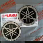 2 x YAMAHA 45mm TUNING FORK LOGO DECALS EMBLEMS STICKERS - BLACK/SILVER