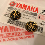 2 x YAMAHA 12mm TUNING FORK LOGO DECALS EMBLEMS STICKERS - GOLD/BLACK