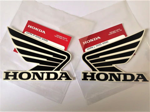 Honda Wing Fuel Tank Decal Wings Sticker 2 x 95mm BLACK ( Silver Outline )  & WHITE 100% GENUINE