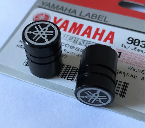 2 x Yamaha Tyre Wheel Dust Valve Caps PLAIN Tuning Fork - BLACK