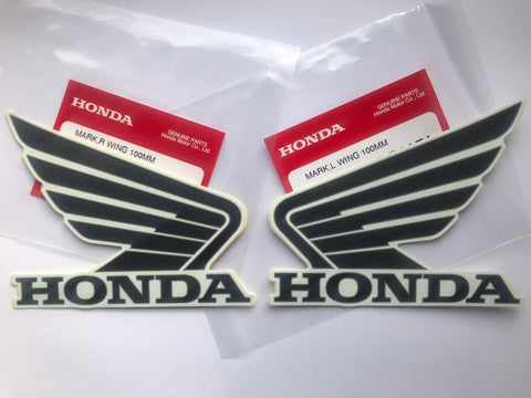 Honda Wing Fuel Tank Decal Wings Sticker 2 x 100mm WHITE & METALLIC BLACK100% GENUINE