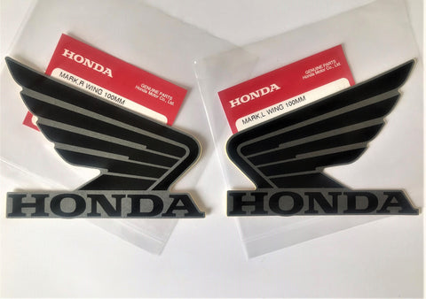 Honda Wings Fuel Tank Decal Wing Stickers 2 x 100mm BLACK & METALLIC GREY