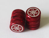 2 x Yamaha Tyre Wheel Dust Valve Caps Tuning Fork Knurled Finish - RED