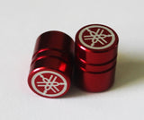 2 x Yamaha Tyre Wheel Dust Valve Caps Tuning Fork Plain Finish - RED