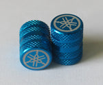 2 x Yamaha Tyre Wheel Dust Valve Caps Tuning Fork Knurled Finish - BLUE