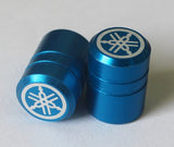 2 x Yamaha Tyre Wheel Dust Valve Caps Tuning Fork Plain Finish - BLUE