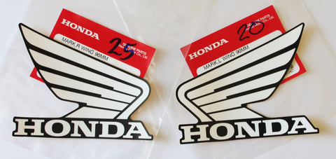 Honda Wing Fuel Tank Decal Wings Sticker 2 x 90mm WHITE & BLACK 100% GENUINE