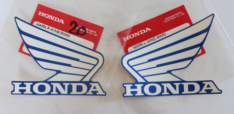 Honda Wing Fuel Tank Decal Wings Sticker 2 x 90mm WHITE & BLUE 100% GENUINE