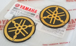 2 x YAMAHA 40mm TUNING FORK LOGO DECALS EMBLEMS STICKERS - BLACK/GOLD