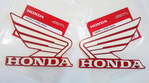 Honda Wing Fuel Tank Decal Wings Sticker 2 x 95mm WHITE ( Silver Outline ) & RED 100% GENUINE