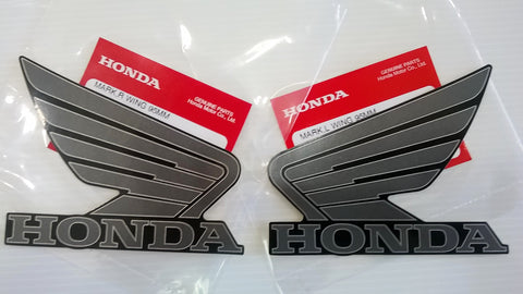 Honda Wing Fuel Tank Decal Wings Sticker 2 x 95mm METALLIC DARK GREY & BLACK 100% GENUINE