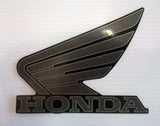 Honda Wing Fuel Tank Decal Wings Sticker 2 x 95mm METALLIC DARK GREY & BLACK 100% GENUINE