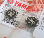 2 x YAMAHA 12mm TUNING FORK LOGO DECALS EMBLEMS STICKERS - SILVER/BLACK