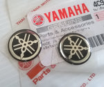 2 x YAMAHA 18mm TUNING FORK LOGO DECALS EMBLEMS STICKERS - BLACK/SILVER