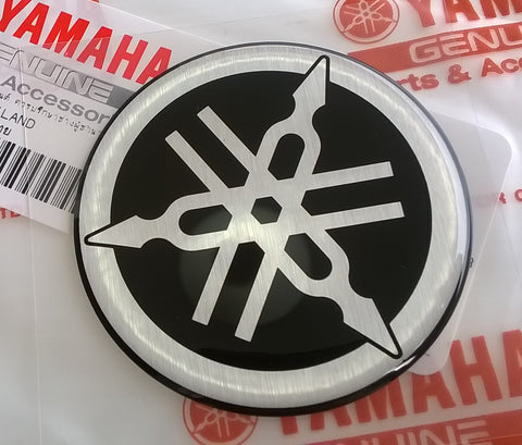 1 x YAMAHA 50mm TUNING FORK LOGO DECAL EMBLEM STICKER - BLACK/SILVER