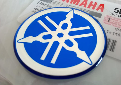 1 x YAMAHA 40mm TUNING FORK LOGO DECAL EMBLEM STICKER - BLUE/SILVER