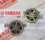 2 x YAMAHA 25mm TUNING FORK LOGO DECALS EMBLEMS STICKERS - BLACK/SILVER