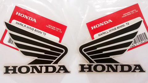 Honda Wing Fuel Tank Decal Wings Sticker 2 x 80mm  BLACK & METALLIC SILVER 100% GENUINE