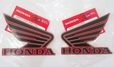 Honda Wing Fuel Tank Decal Wings Sticker 2 x 95mm BLACK ( Silver Outline )  & DARK RED 100% GENUINE