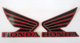 Honda Wing Fuel Tank Decal Wings Sticker 2 x 95mm BLACK ( Silver Outline )  & DARK RED 100% GENUINE