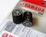 2 x Yamaha Tyre Wheel Dust Valve Caps HALF KNURL Tuning Fork - BLACK