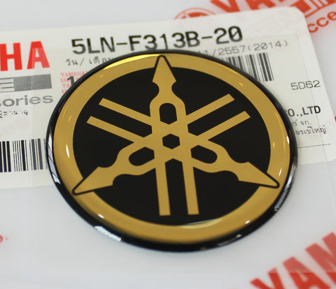 1 x YAMAHA 40mm TUNING FORK GEL DECAL STICKER BADGE - GOLD/BLACK